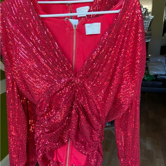 RED SEQUINED LONG SLEEVE TOP - Picture 6 of 6